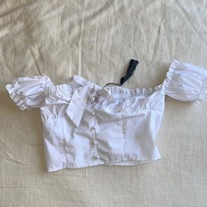 White cropped puff sleeve top